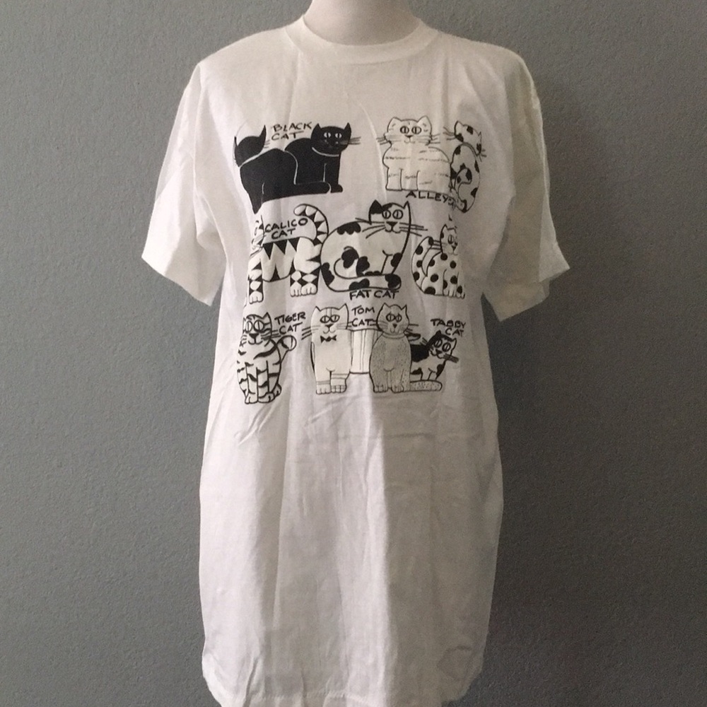 VTG Never Worn Cat Graphic longline crewneck T XL
